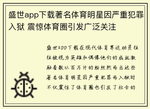 盛世app下载著名体育明星因严重犯罪入狱 震惊体育圈引发广泛关注